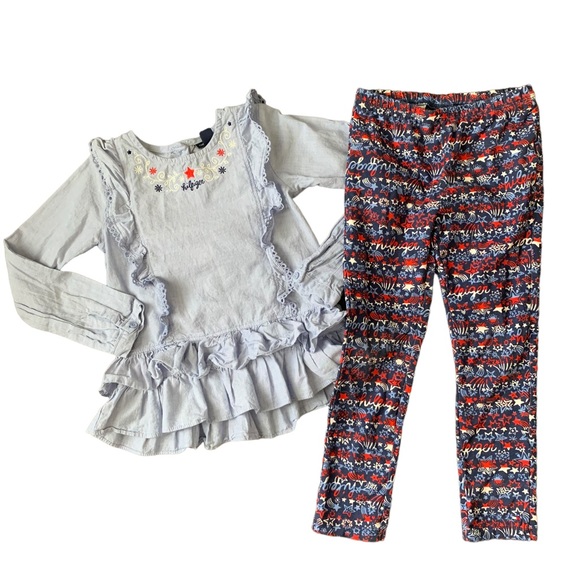 Tommy Hilfiger Other - Tommy Hilfiger outfit, chambray shirt and matching Star print leggings size 6
